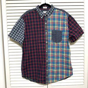 J. CREW mixed plaid short-sleeve Secret Wash cotton poplin shirt - size XL
